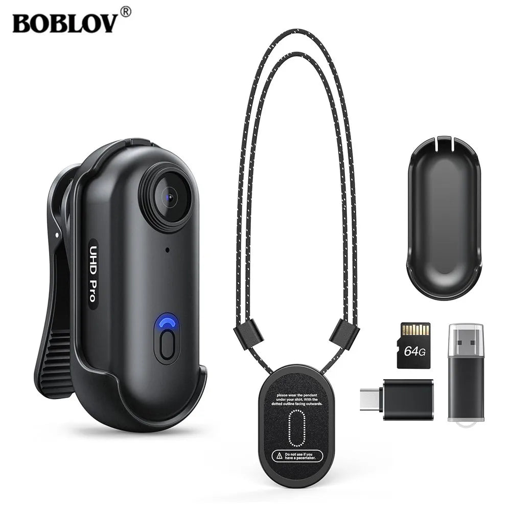 Mini Camara2K 64GB Camera 360° Clip & Magnetic Clip