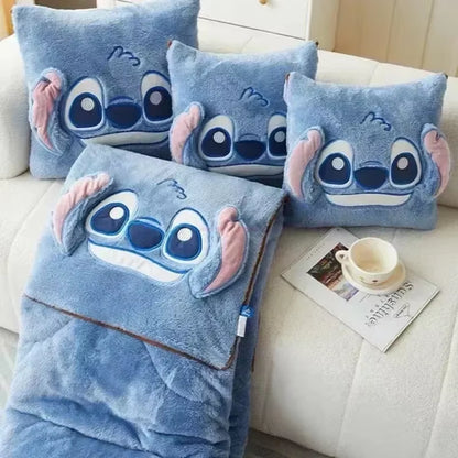 Stitch Throw Pillow Blankets Two in One Kawaii Flannel Pillow Thickened Nap Blanket Living Room Child Bedroom Decoration