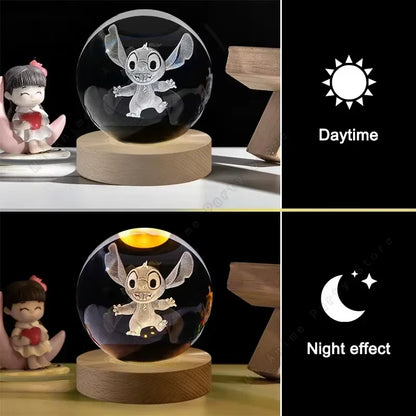 Lilo and Stitch Disney Unique 3D Crystal Ball Lamp LED Luminous Crystal Ball Night Light 5Cm Children'S Birthday Gifts Glass Toy