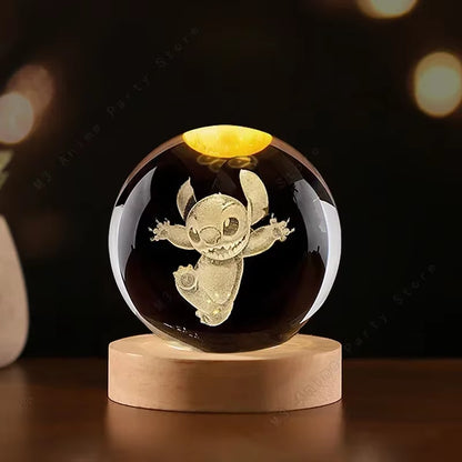 Lilo and Stitch Disney Unique 3D Crystal Ball Lamp LED Luminous Crystal Ball Night Light 5Cm Children'S Birthday Gifts Glass Toy