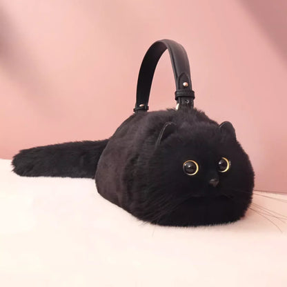 One Shoulder Bag Female Design Small Man Messenger Bag Versatile Hand Made Autumn and Winter Plush Cute Cat Bag