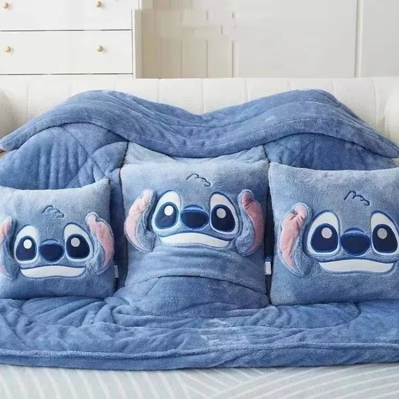 Stitch Throw Pillow Blankets Two in One Kawaii Flannel Pillow Thickened Nap Blanket Living Room Child Bedroom Decoration