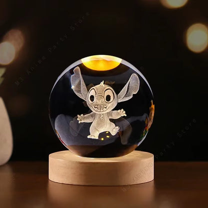 Lilo and Stitch Disney Unique 3D Crystal Ball Lamp LED Luminous Crystal Ball Night Light 5Cm Children'S Birthday Gifts Glass Toy